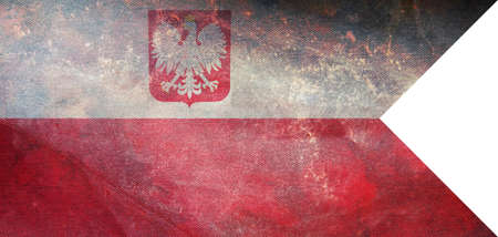 Top view of retro flag Naval Ensign , Poland with grunge texture. Polish travel and patriot concept. no flagpole. Plane layout, design. Flag backgroundの写真素材