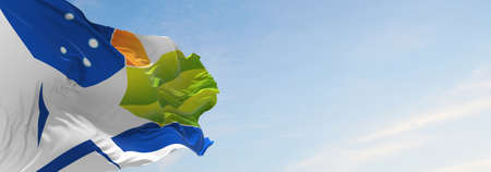 flag of Coquimbo Region , Chile at cloudy sky background on sunset, panoramic view. Chilean travel and patriot concept. copy space for wide banner. 3d illustrationの写真素材