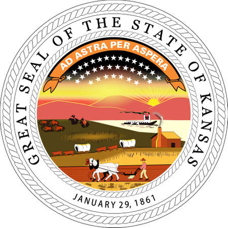 Top view of Great Seal of US Federal State of Kansas. United States of America patriot and travel concept. Plane layout, designの写真素材
