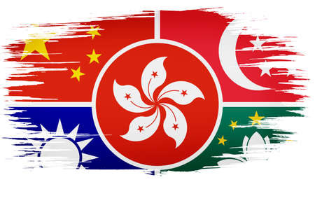colorful hand-drawn brush strokes painted national country flag of chinese speaking countries and territories. template for banner, card, advertising , TV commercial, ads, web design and magazineの写真素材