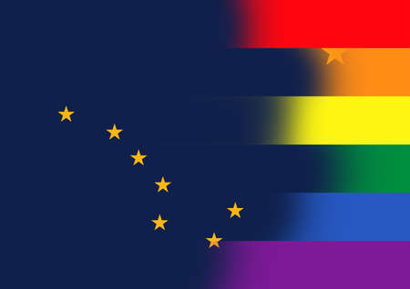 Top view of state lgbt flag of Alaska, USA. no flagpole. Plane design, layout. Flag background. Freedom and love concept. Pride month. activism, communityの写真素材