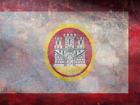 Top view of retro flag Bergen, Norway, Norway with grunge texture. Norwegian travel and patriot concept. no flagpole. Plane layout, design. Flag backgroundの写真素材