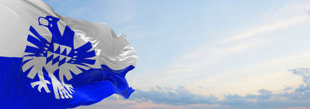 flag of VlagArnhem , Netherlands at cloudy sky background on sunset, panoramic view. Dutch travel and patriot concept. copy space for wide banner. 3d illustrationの写真素材