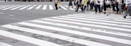 Zebra crossing in Tokyo, Japan. Panoramic image.