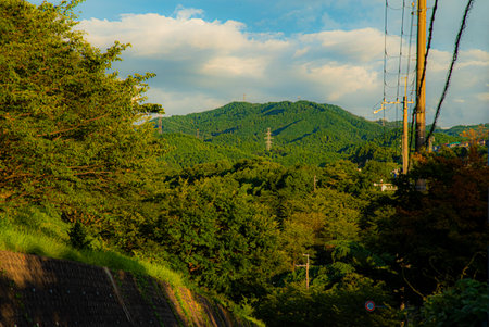 Japanese countryside mountain sceneryの写真素材