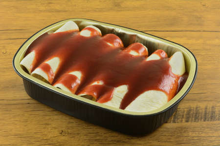 Kimchi in a box on wooden table