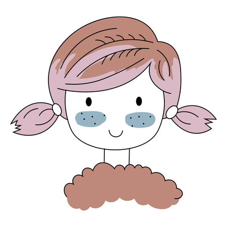 Cartoon positive sweet cute colored doodle girlのイラスト素材