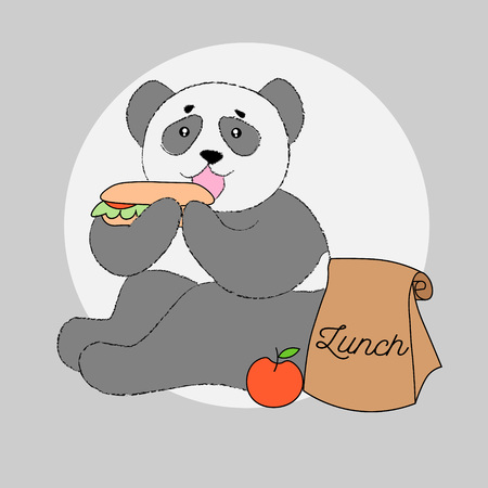 Cute panda with lunch in schoolのイラスト素材
