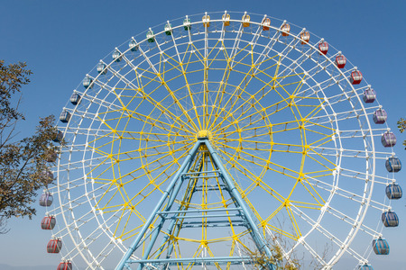 Giant ferris wheel in Tbilisi, Georgia at Mtatsminda Park, stands at the very edge of Mount Mtatsmindaの写真素材