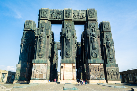 Tbilisi, Georgia - October 2018: History of Georgia Monument by Tsereteli, Kartlis Tskhovreba.のeditorial素材