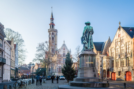 Brugge, West Flanders  Belgium - December 2018: Jan Van Eyck Square and Poortersloge (The Burghers' Lodge) on a sunny winter day.のeditorial素材