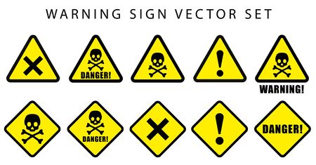 warning danger sign set, skull icons yellow and black color backgroundのイラスト素材
