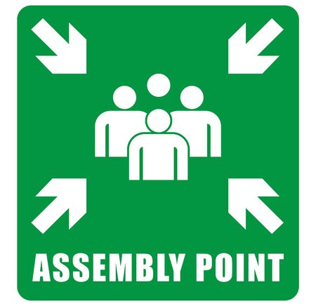 Emergency Evacuation Assembly Point Signboard Green Color Safety Warning Plate Vector Warning Illustration の素材 Fy ストックフォトのamanaimages Plus