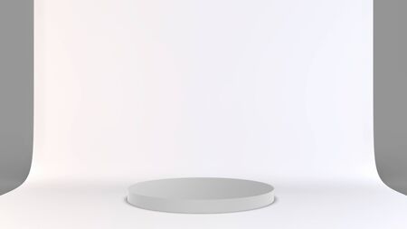 3d modern and minimalist product stand podium. Isolated render background. studio lighting cylinders shape.の写真素材