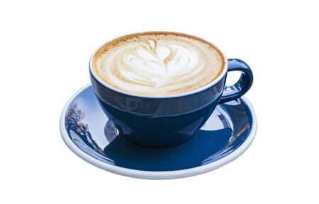 coffee latte blue cup on isolated white background, cutout drinkの写真素材