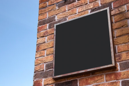 signboard mockup and template empty frame for or text on exterior street advertising city shop background, modern flat styleの写真素材