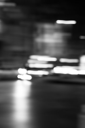 black and white abstract and artistic themed shake effect, night street and city photographyの写真素材