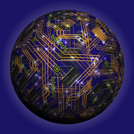 Abstract hollow sphere, chip, microcircuit, silicon chip, microchipのイラスト素材