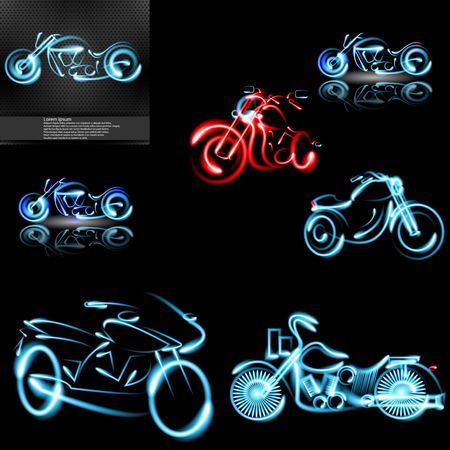 Motorcycle set of glowing neonのイラスト素材