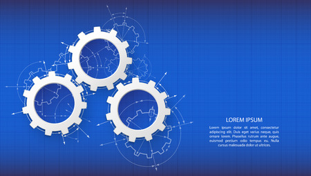 Gears in engagement. Engineering drawing abstract industrial background with a cogwheels.のイラスト素材