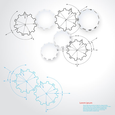 Engineering drawing abstract industrial background with a cogwheels. Gears in engagement.のイラスト素材
