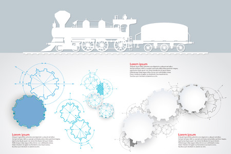Engineering drawing abstract industrial background with a cogwheels. Gears in engagement.のイラスト素材