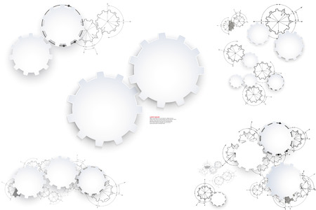 Engineering drawing abstract industrial background with a cogwheels. Gears in engagement.のイラスト素材