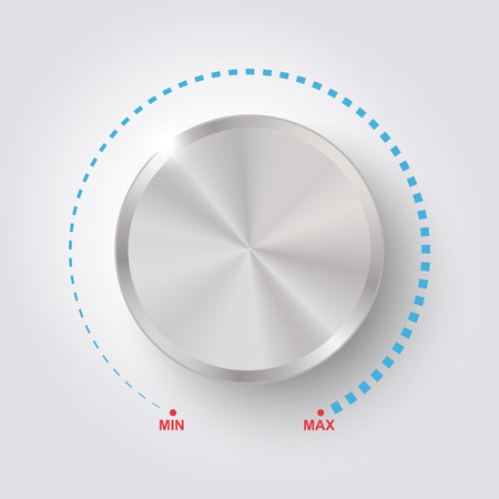 Volume button, music knob, sound control with metal texture and number scale isolated on backgroundのイラスト素材