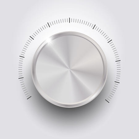 Volume button, music knob, sound control with metal texture and number scale isolated on backgroundのイラスト素材