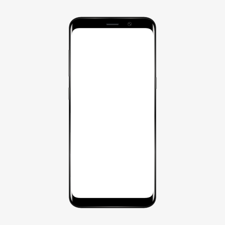 Realistic mobile phone smartphone with blank screen isolated on white background. Vector illustration for printing and web element. Game and application mockup.のイラスト素材