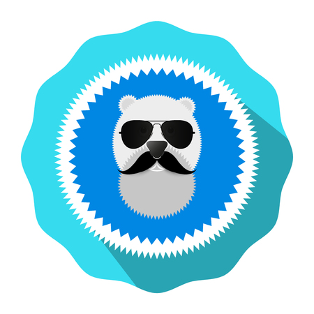 RounRound badge icon. Bear abstract with a beard in glasses, with a mustache.d badge icon. Bear abstract with a beard in glasses, with a mustache.の写真素材