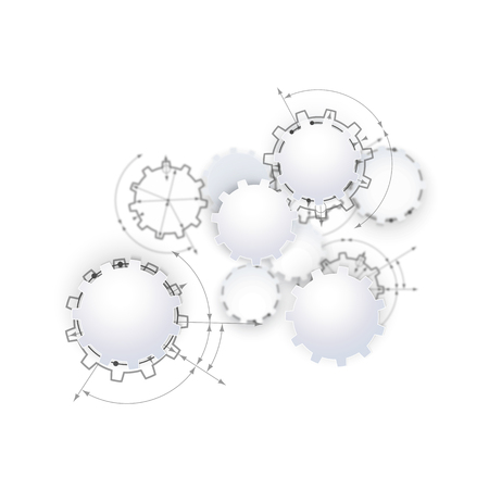 Engineering drawing abstract industrial background with a cogwheels. Gears in engagement.のイラスト素材