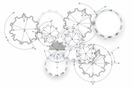 Engineering drawing abstract industrial background with a cogwheels. Gears in engagement.のイラスト素材