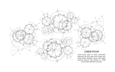 Engineering drawing abstract industrial background with a cogwheels. Gears in engagement.のイラスト素材