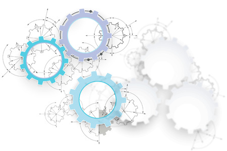 Engineering drawing abstract industrial background with a cogwheels, gears in engagement.のイラスト素材
