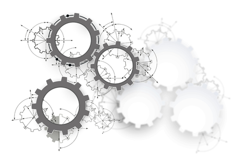 Engineering drawing abstract industrial background with a cogwheels. Gears in engagement.のイラスト素材