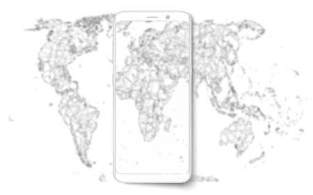 Realistic mobile phone with world map isolated on white background.のイラスト素材