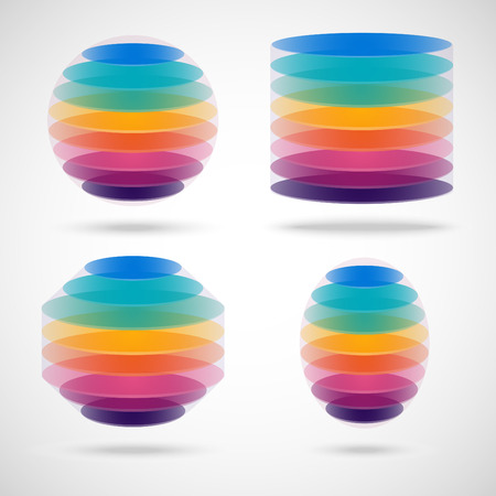 Colored sphere, cylinder, polygon and ellipse on gray backgroundのイラスト素材