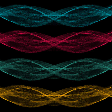 Abstract blend of four colorful waves on a black backgroundのイラスト素材