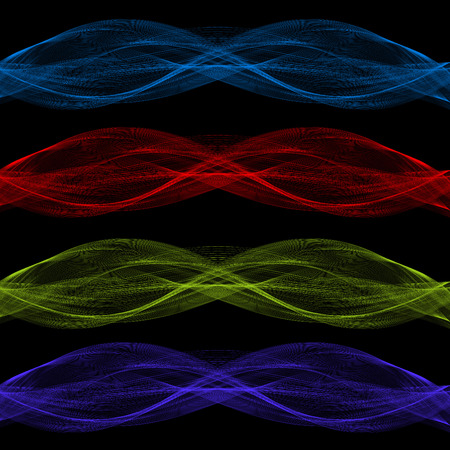 Abstract blend of four colorful waves design element on a black backgroundのイラスト素材