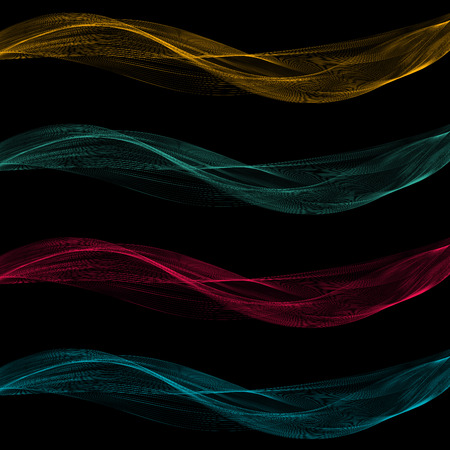 Abstract blend of four colored waves on a black backgroundのイラスト素材