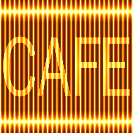 Neon a yellow background of vertical lines. Signboard Cafeのイラスト素材