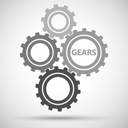 Toothed gears (cogs) is meshed on gray backgroundのイラスト素材