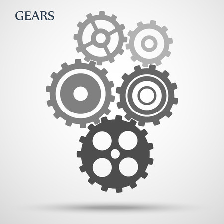 Gray toothed gears ( cogs ) is meshed on gray backgroundのイラスト素材