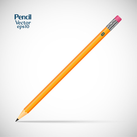 Wooden detailed sharpened of realistic pencil with eraser yellow isolated on gray backgroundのイラスト素材