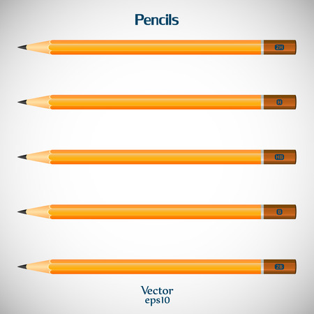 Set wooden detailed of realistic pencils isolated on gray backgroundのイラスト素材