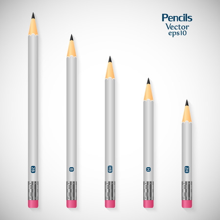 Set gray various wooden detailed smooth sharpened of realistic pencils isolated on gray backgroundのイラスト素材
