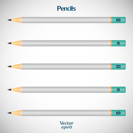 Set wooden detailed smooth of realistic pencils isolated on gray backgroundのイラスト素材