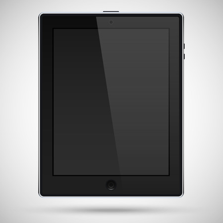 Realistic detailed black tablet in touchpad style with a black touch screen isolated on a gray backgroundのイラスト素材