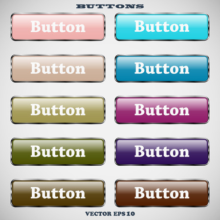 Set of glass rectangle color web buttons with glossy reflections for website or app on a gray backgroundのイラスト素材